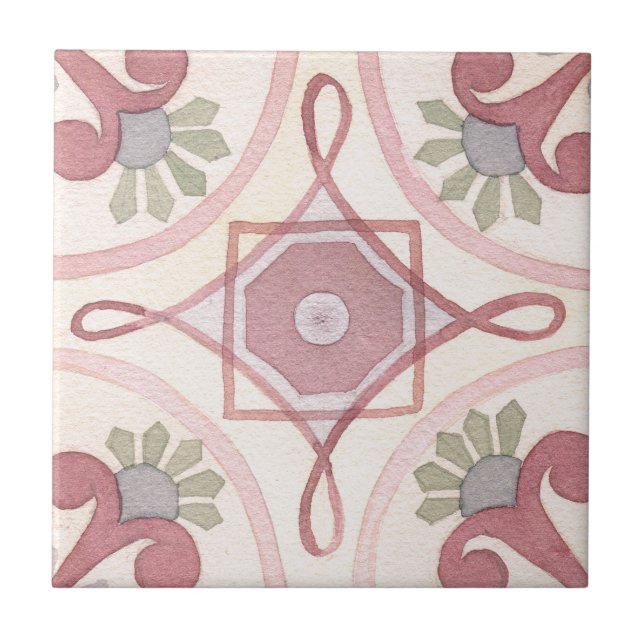 Azulejo De Cerâmica Mão artística pintada floral Aquarela Feminina (Frente)