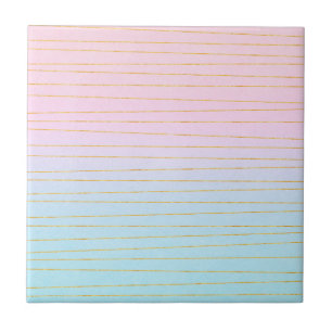 Azulejo De Cerâmica Mão Azul Rosa com Linhas Douradas