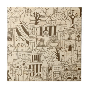 Azulejo De Cerâmica Mão de Londres tirada no papel velho