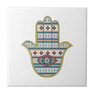 Azulejo De Cerâmica Mão do símbolo fatima amuleto, tribal Aztec