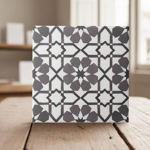 Azulejo De Cerâmica Mão pintada geométrica negra branco marroquino