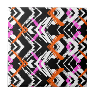 Azulejo De Cerâmica Mão preta, alaranjada, e cor-de-rosa teste padrão