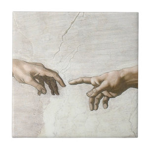 Azulejo De Cerâmica Mãos de Michelangelo Criação de Adão Arte Fina