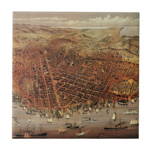 Azulejo De Cerâmica Mapa Aéreo Antigo, Cidade de São Francisco, Califó