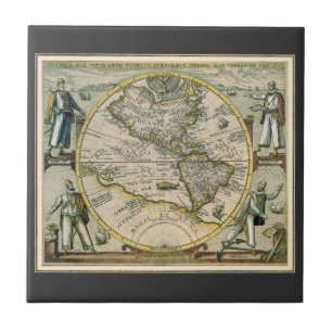 Azulejo De Cerâmica Mapa Antigo, 1596, América Sive Novus Orbis