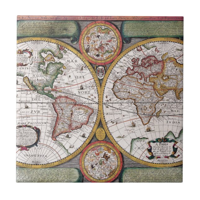 Azulejo De Cerâmica Mapa antigo antigo inspirado (12) (Frente)