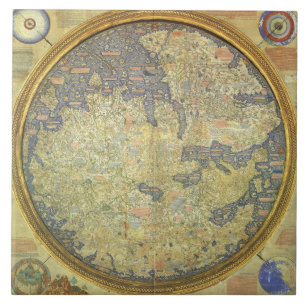 Azulejo De Cerâmica Mapa antigo Ásia África Europa do Fra Mauro