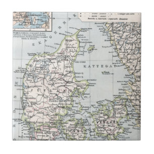 Azulejo De Cerâmica Mapa Antigo da Dinamarca, Danmark em dinamarquês,