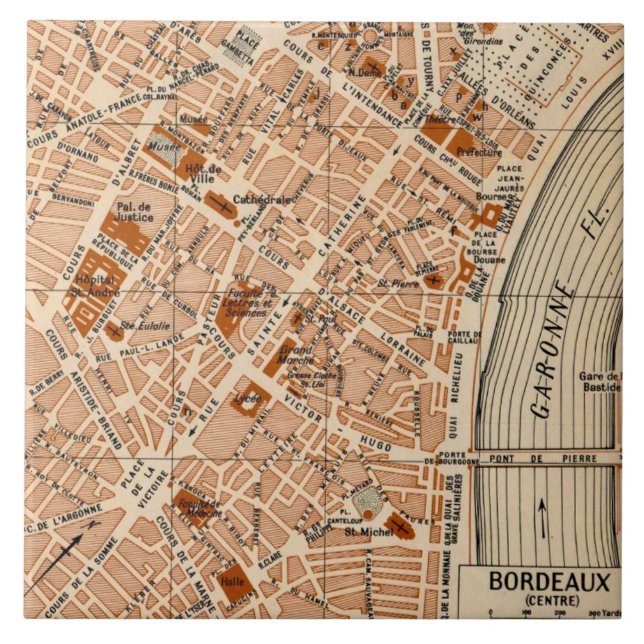 Azulejo De Cerâmica Mapa Antigo de Bordeaux França (Frente)