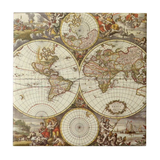 Azulejo De Cerâmica Mapa antigo de Frederick de Wit, c. 1680 (Frente)