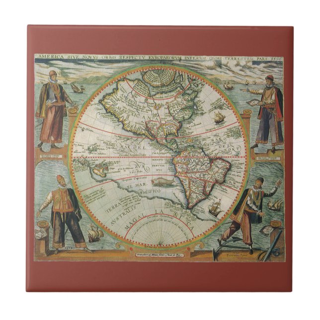 Azulejo De Cerâmica Mapa Antigo do Mundo Antigo das Américas, Theodor  (Frente)