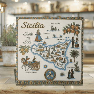 Azulejo De Cerâmica Mapa Antigo do Mundo da Sicília