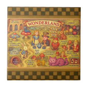 Azulejo De Cerâmica Mapa Caprichoso das Aventuras de Alice no País das