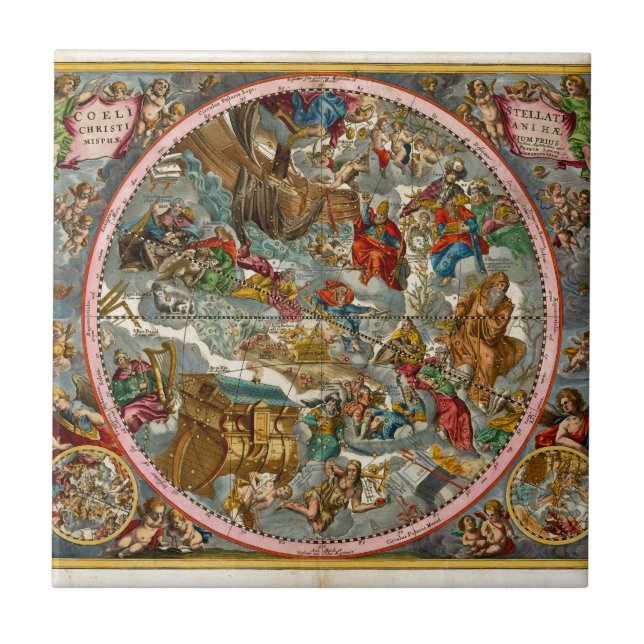 Azulejo De Cerâmica Mapa Celestial Antiquado I (Frente)