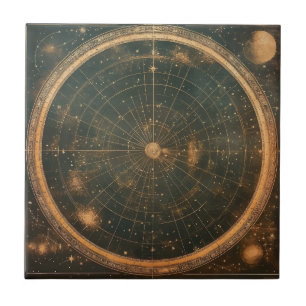 Azulejo De Cerâmica Mapa Celestial das Estrelas do ouro (2)