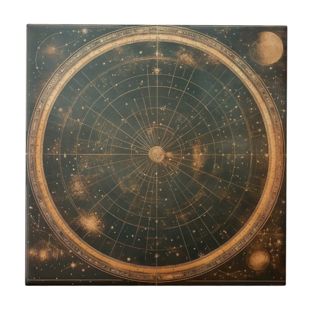 Azulejo De Cerâmica Mapa Celestial das Estrelas do ouro (2) (Frente)
