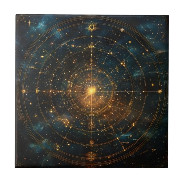 Azulejo De Cerâmica Mapa Celestial das Estrelas do ouro (3) (Frente)