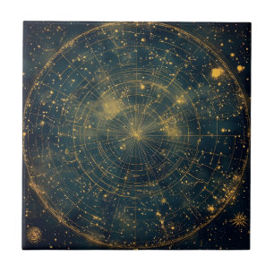 Azulejo De Cerâmica Mapa Celestial das Estrelas do ouro (4)