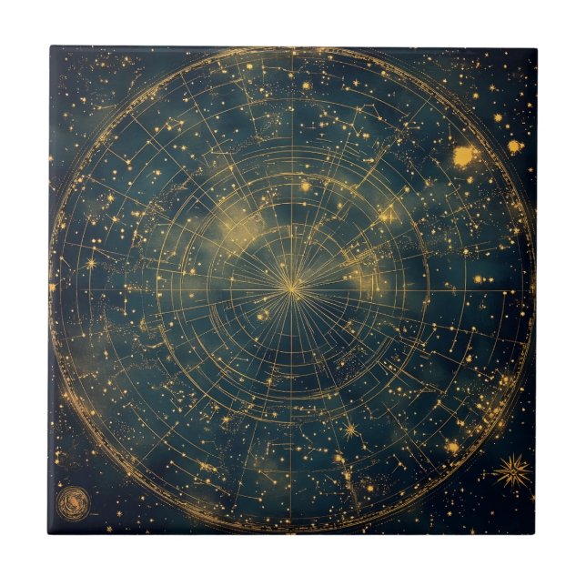 Azulejo De Cerâmica Mapa Celestial das Estrelas do ouro (4) (Frente)