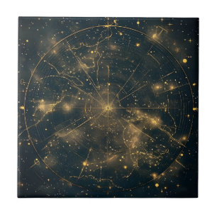 Azulejo De Cerâmica Mapa Celestial das Estrelas do ouro (5)