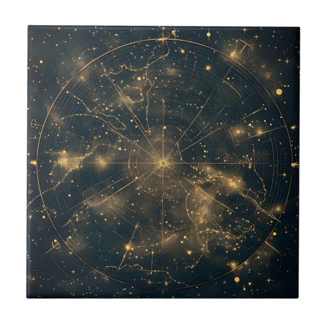 Azulejo De Cerâmica Mapa Celestial das Estrelas do ouro (5) (Frente)
