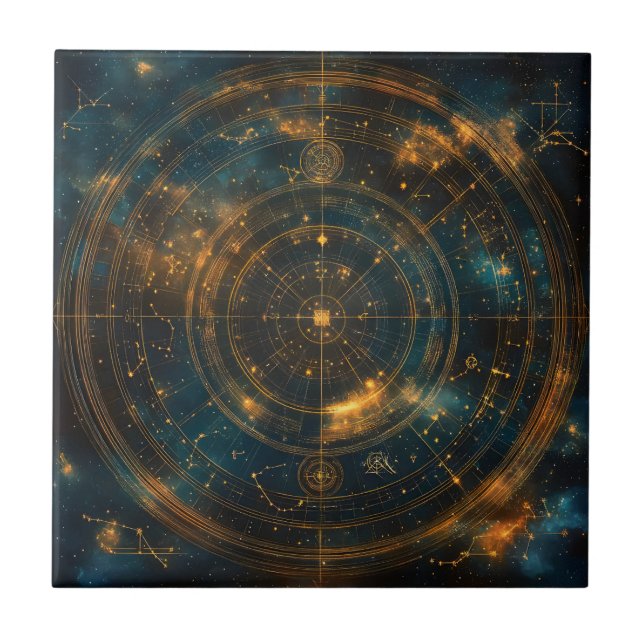 Azulejo De Cerâmica Mapa Celestial de Estrelas do ouro (Frente)