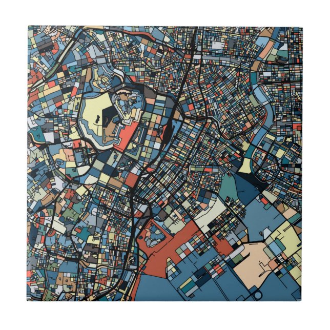 Azulejo De Cerâmica Mapa colorido de Tokyo (Frente)