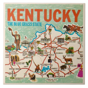 Azulejo De Cerâmica Mapa Colorido do Kentucky Vintage
