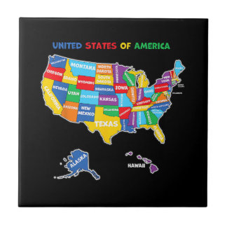 Azulejo De Cerâmica Mapa colorido dos Estados Unidos da América com es