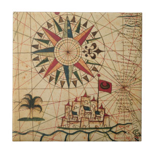 Azulejo De Cerâmica Mapa da carta   de Portolan do Cairo, Egipto