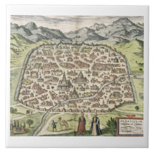 Azulejo De Cerâmica Mapa da cidade de Damasco, Syria, 1620 (gravura)