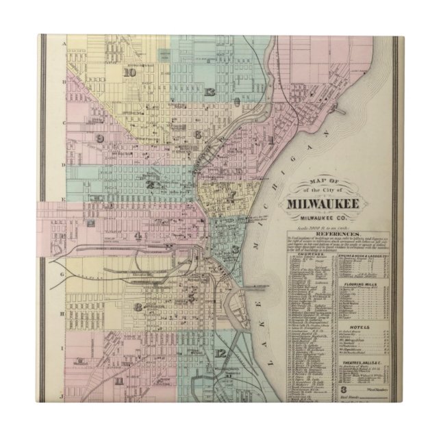 Azulejo De Cerâmica Mapa da cidade de Milwaukee, Milwaukee Co (Frente)