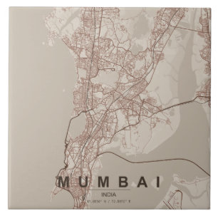 Azulejo De Cerâmica Mapa da Cidade de Mumbai na Índia com Design Minim