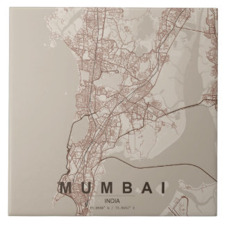 Azulejo De Cerâmica Mapa da Cidade de Mumbai na Índia com Design Minim