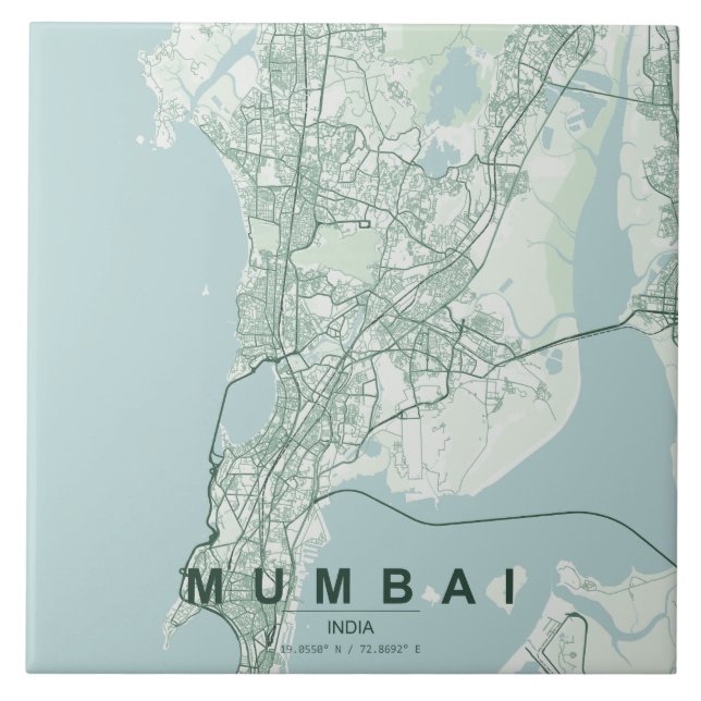 Azulejo De Cerâmica Mapa da Cidade de Mumbai na Índia com Design Minim (Frente)