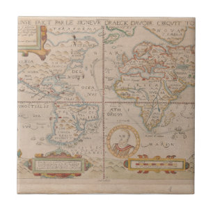 Azulejo De Cerâmica Mapa da circunavegação de Drake do globo