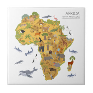 Azulejo De Cerâmica Mapa da flora & da fauna de África  