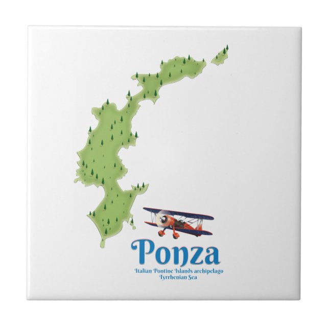 Azulejo De Cerâmica Mapa da ilha italiana de Ponza. (Frente)