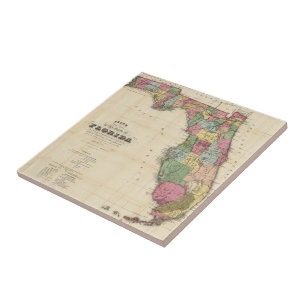 Azulejo De Cerâmica Mapa da Vintage na Flórida (1870)