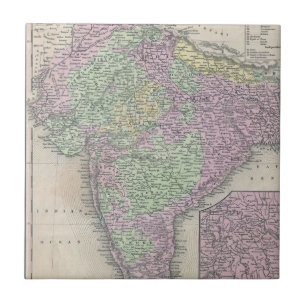 Azulejo De Cerâmica Mapa da Vintage na Índia (1853)