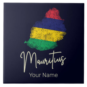 Azulejo De Cerâmica Mapa das Ilhas Maurícias - Bandeira Vintage - Ocea