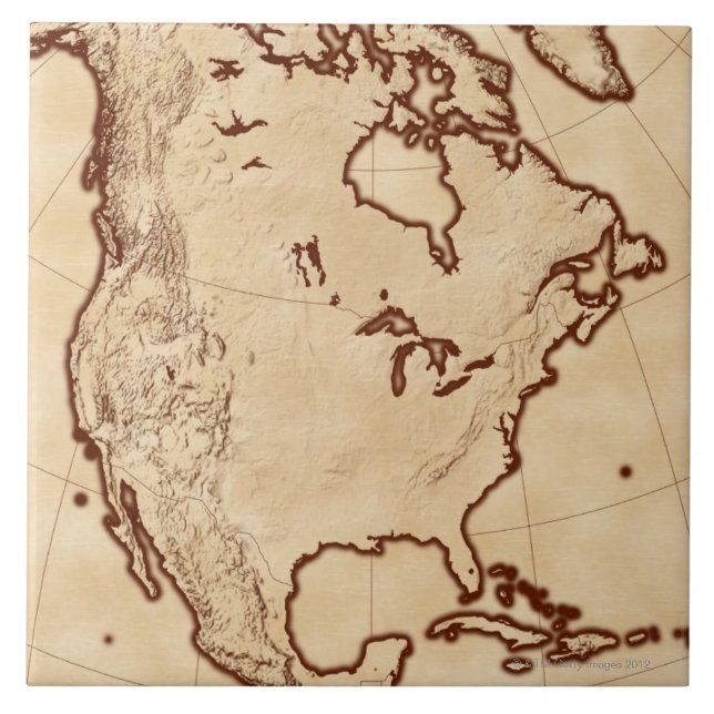 Azulejo De Cerâmica Mapa de America do Norte 2 (Frente)