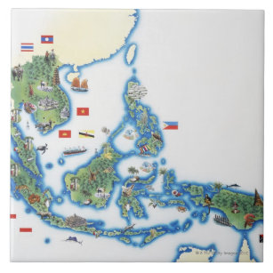 Azulejo De Cerâmica Mapa de Ásia do sudeste