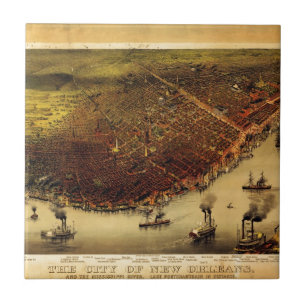 Azulejo De Cerâmica Mapa de Birdseye de Nova Orleães (1885)