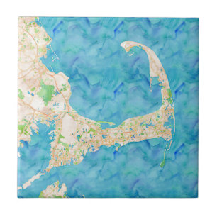 Azulejo De Cerâmica Mapa de Cabo Cod de Aquarela
