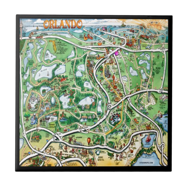 Azulejo De Cerâmica Mapa de Cartoons Orlando Florida (Frente)