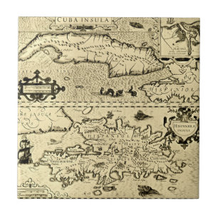 Azulejo De Cerâmica Mapa de Cuba e de Hispaniola