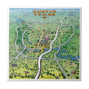 Azulejo De Cerâmica Mapa de desenhos de Austin Texas