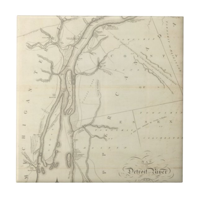 Azulejo De Cerâmica Mapa de Detroit River (Frente)