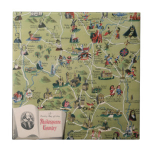 Azulejo De Cerâmica Mapa de Dunlop do país de Shakespeare, Inglaterra
